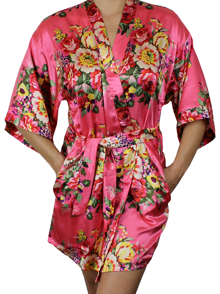 Women's Floral Satin Kimono Short Robe