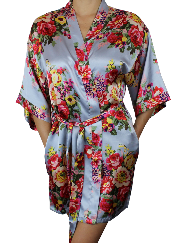 Women's Floral Satin Kimono Short Robe