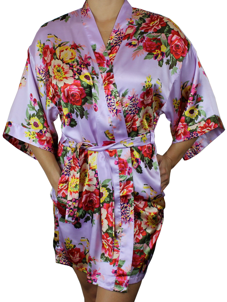 Women's Floral Satin Kimono Short Robe