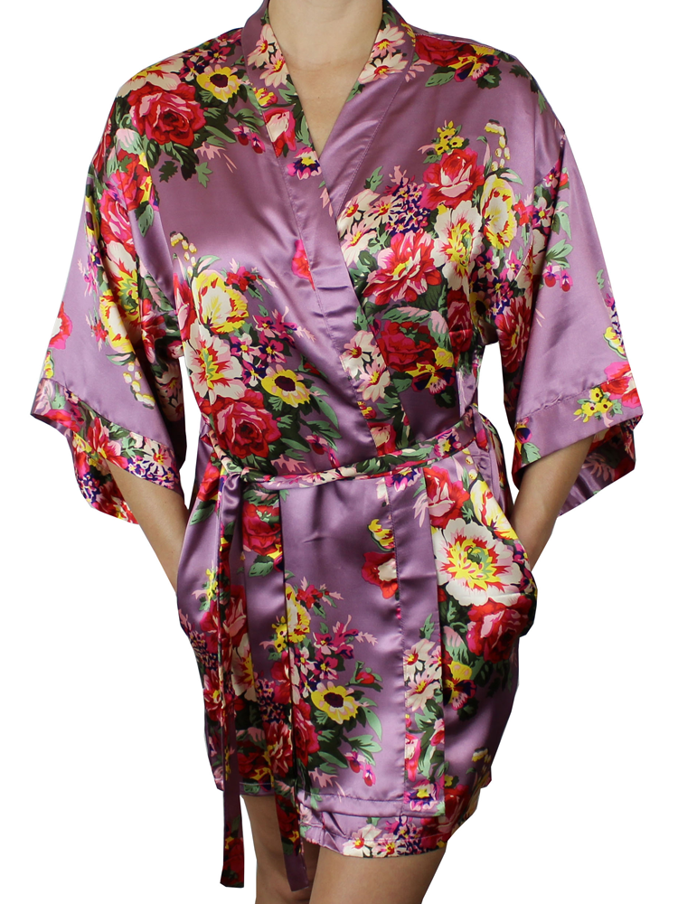 Women's Floral Satin Kimono Short Robe