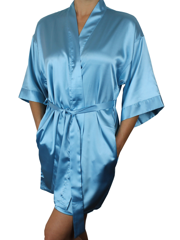 Women's Satin Kimono Short Robe with Pockets