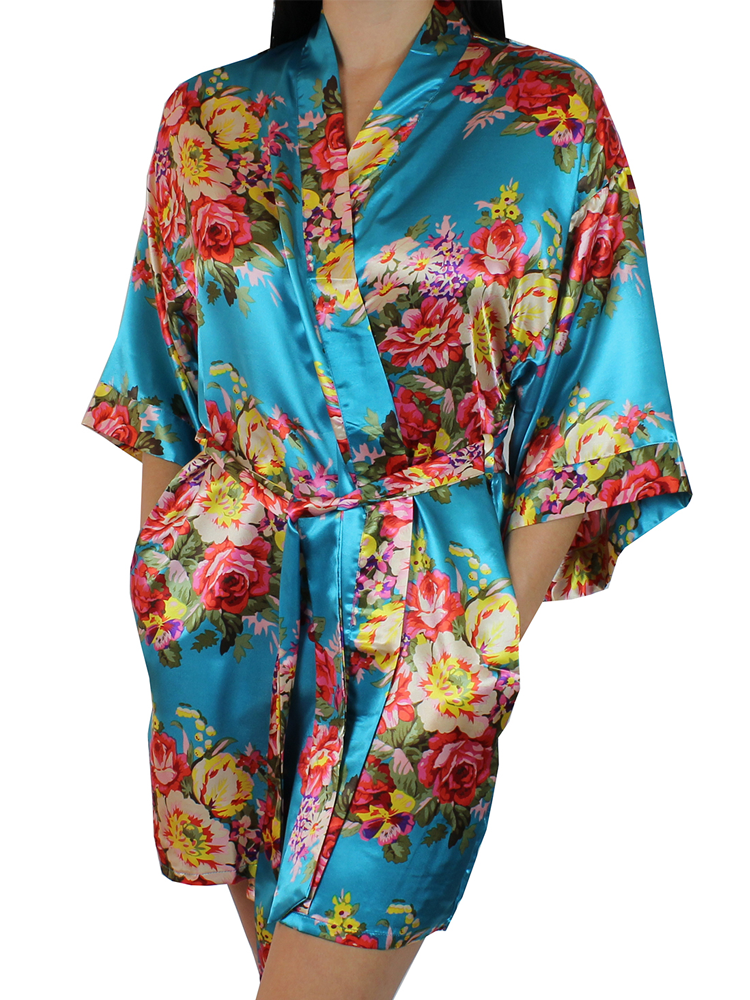 Women's Floral Satin Kimono Short Robe
