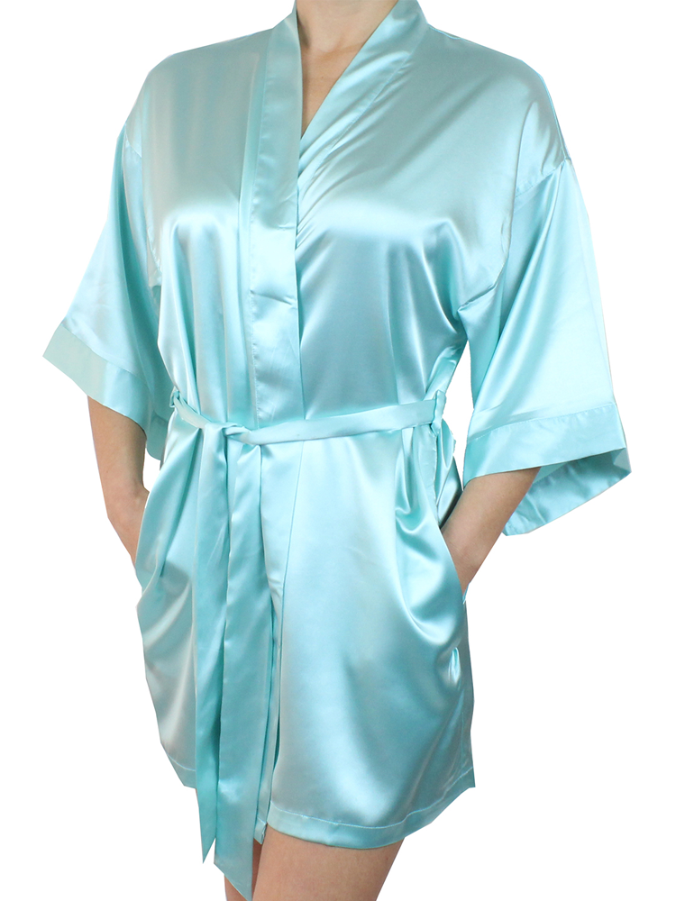 Women's Satin Kimono Short Robe with Pockets