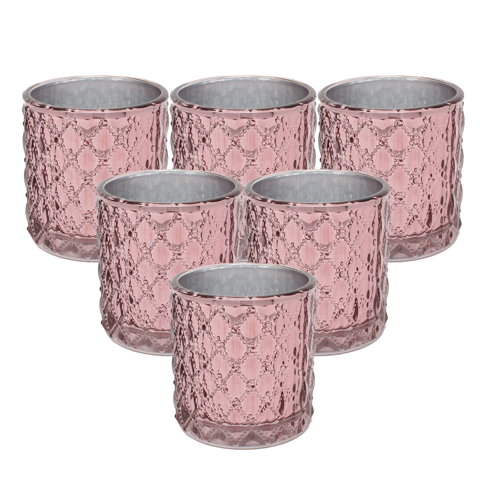 Large Quilted Glass Votive Tealight Candle Holders - Set of 6