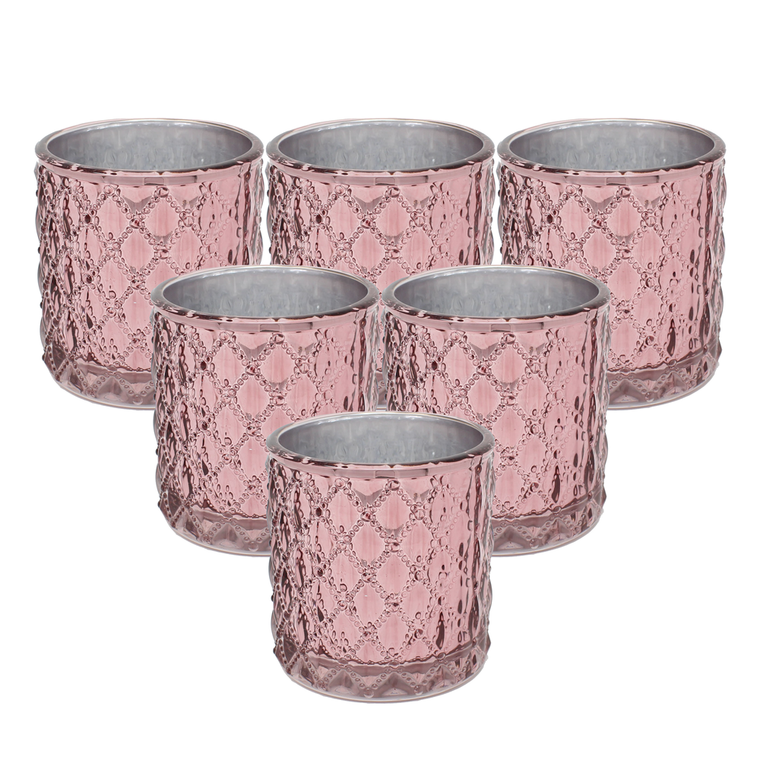 Large Quilted Glass Votive Tealight Candle Holders - Set of 6