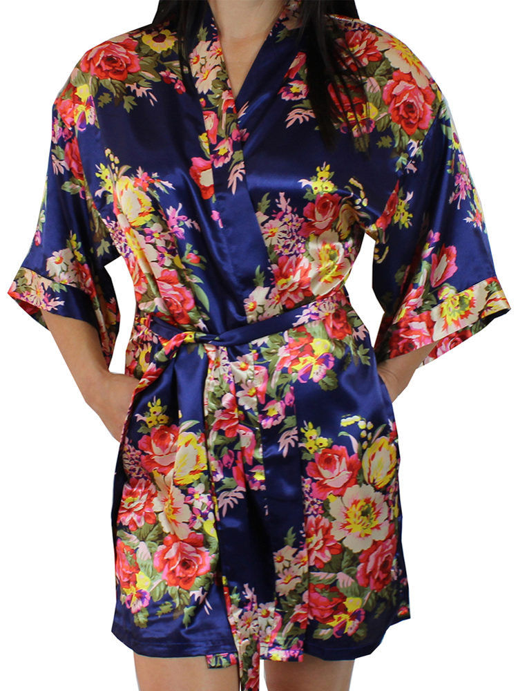 Women's Floral Satin Kimono Short Robe