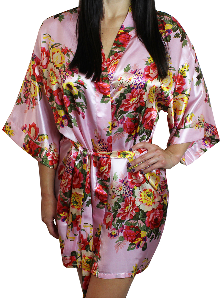 Women's Floral Satin Kimono Short Robe