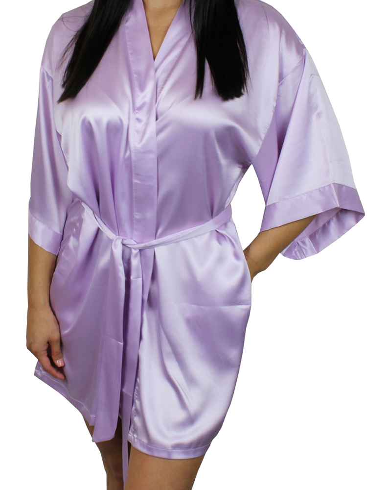 Women's Satin Kimono Short Robe with Pockets