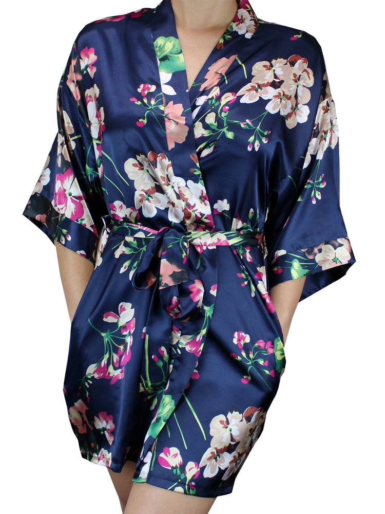 NEW Women's Floral Satin Kimono Short Robe