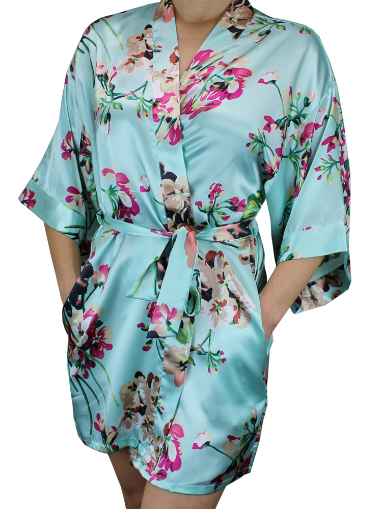 NEW Women's Floral Satin Kimono Short Robe