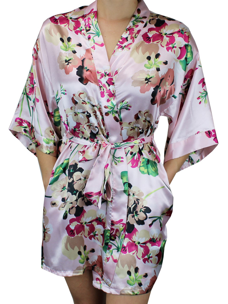 NEW Women's Floral Satin Kimono Short Robe