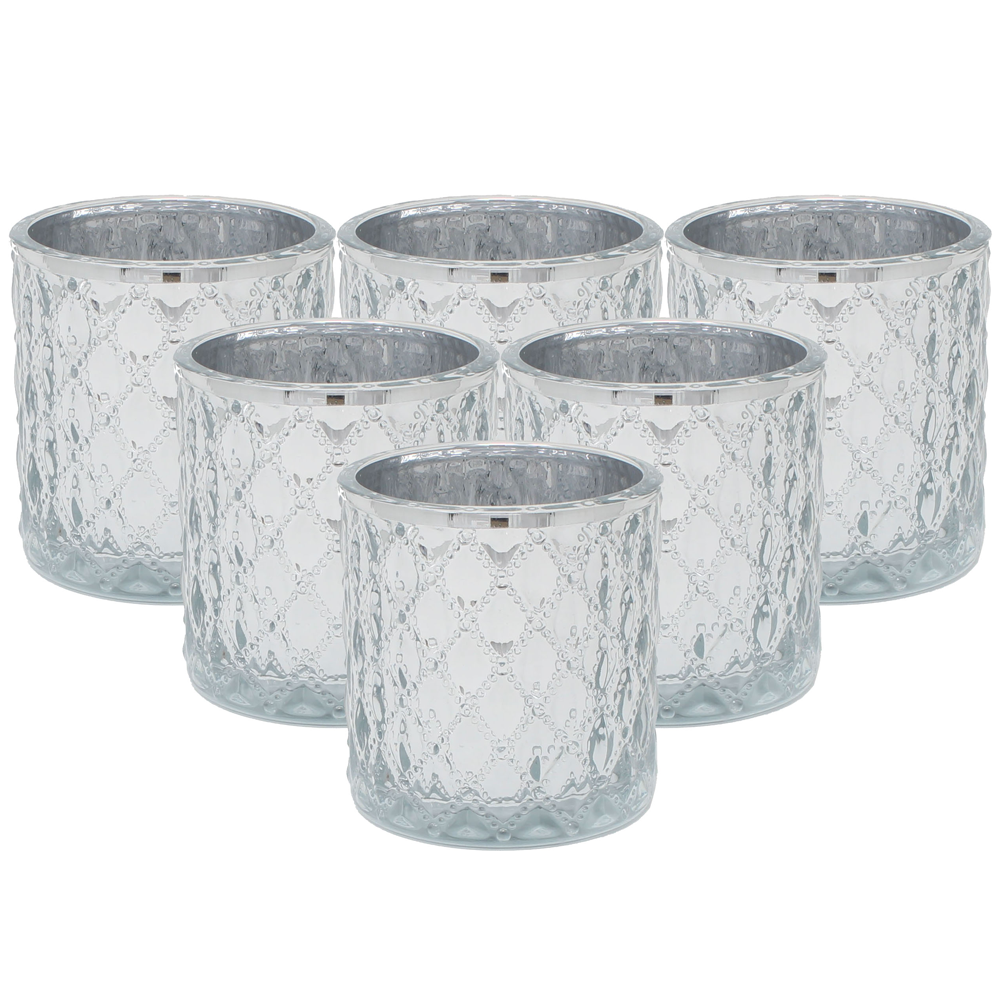 Large Quilted Glass Votive Tealight Candle Holders - Set of 6