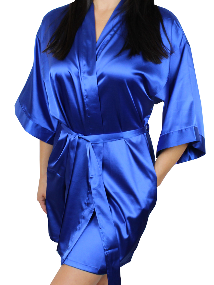 Women's Satin Kimono Short Robe with Pockets