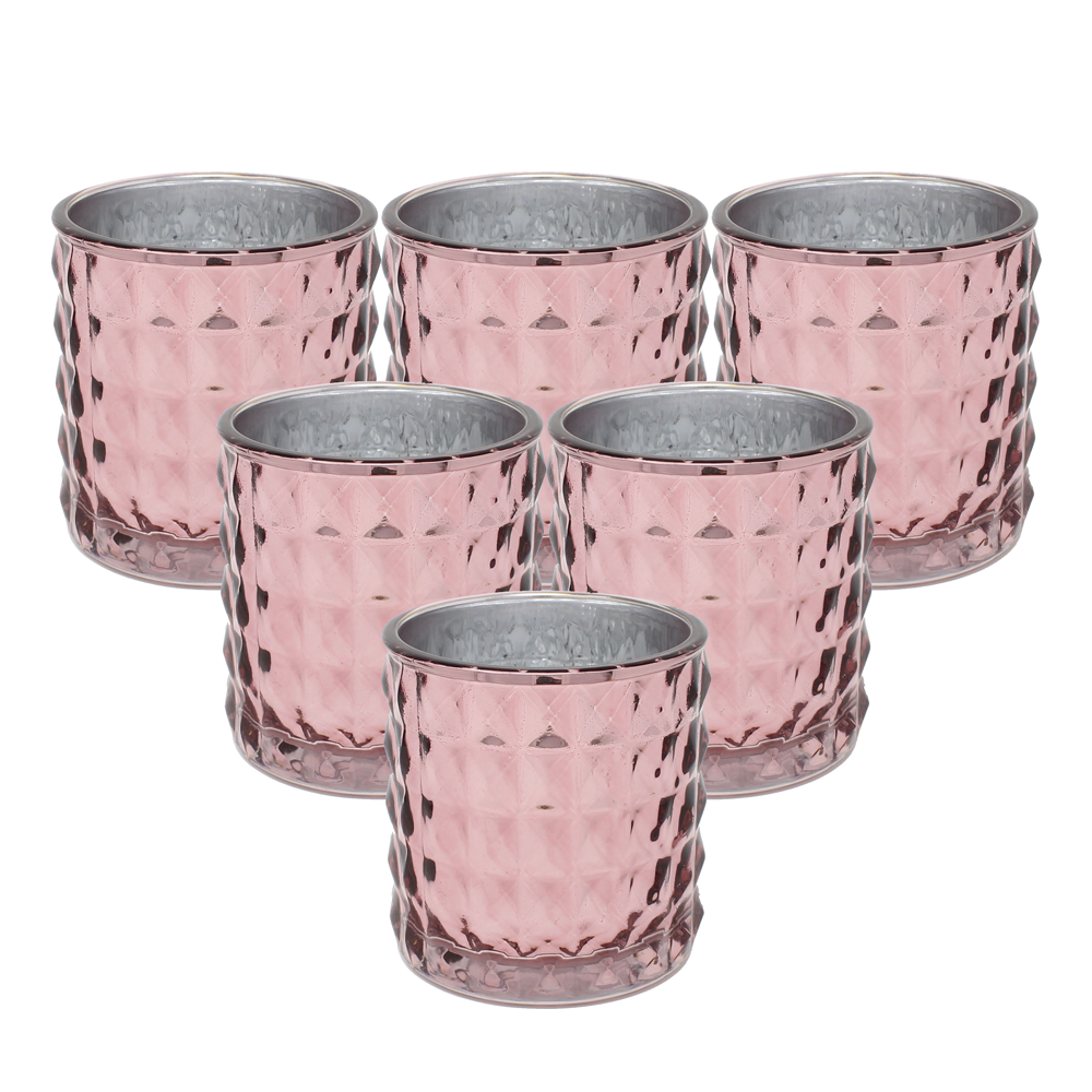 Ms Lovely Large Studded Glass Votive Tealight Candle Holders - Set of 6