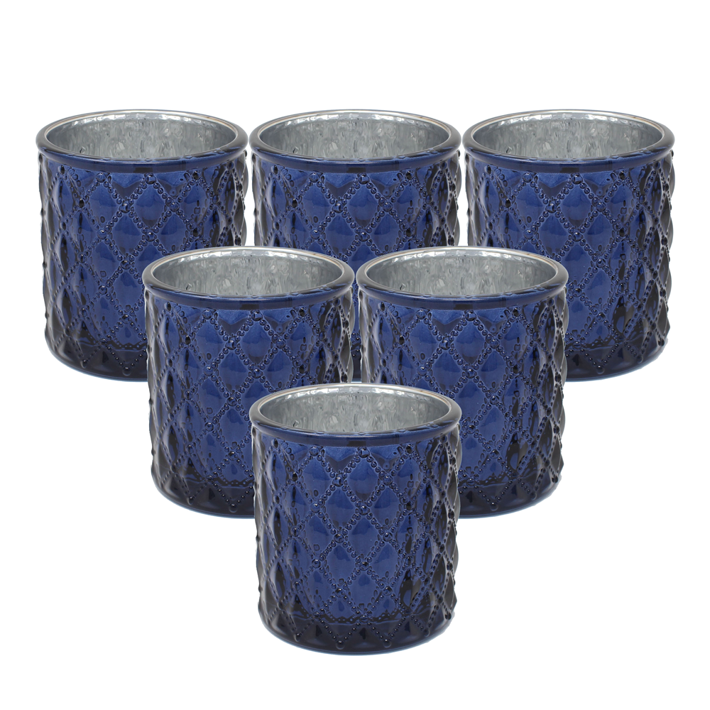 Large Quilted Glass Votive Tealight Candle Holders - Set of 6