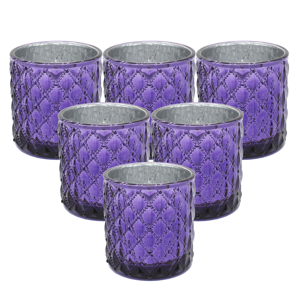 Large Quilted Glass Votive Tealight Candle Holders - Set of 6