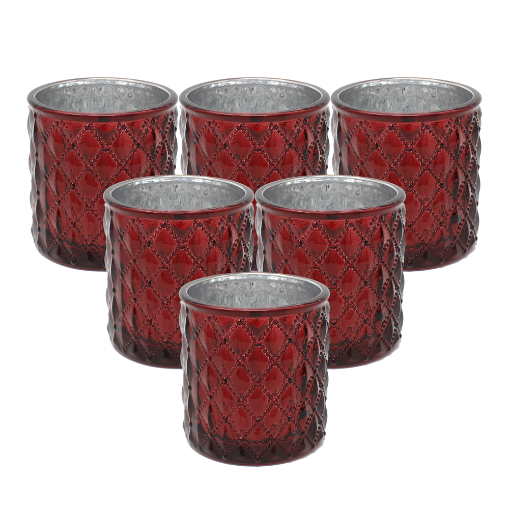 Large Quilted Glass Votive Tealight Candle Holders - Set of 6