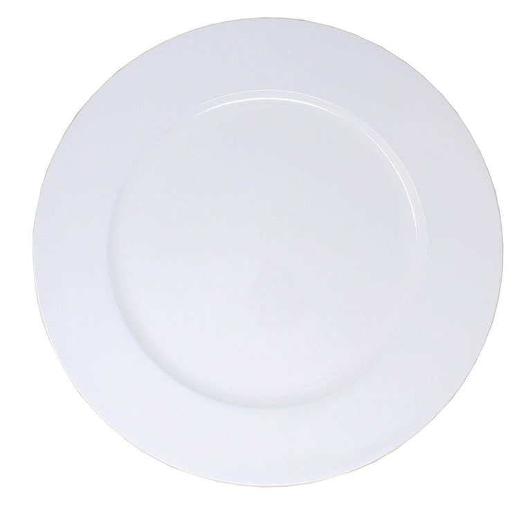 Ms Lovely Metallic Foil Charger Plates - Set of 6 - Made of Thick Plastic - White