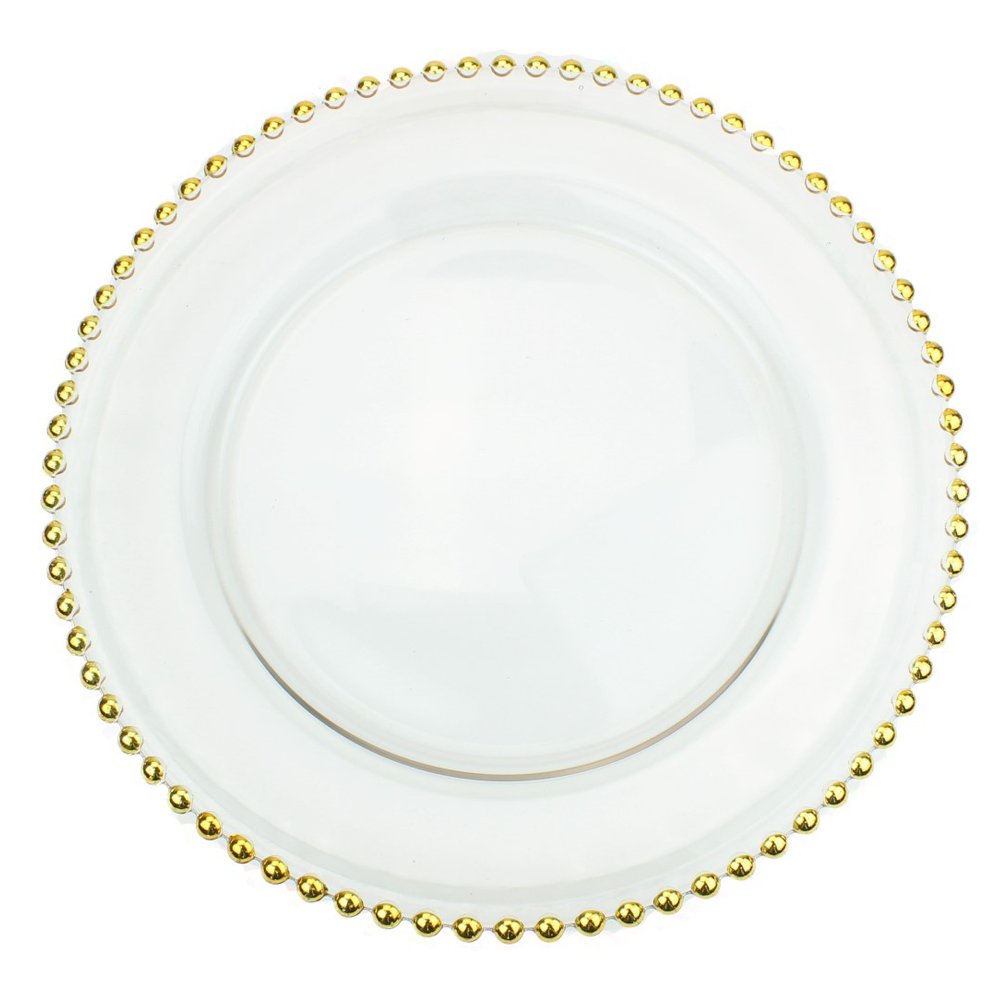 Glass Charger Plate With Beaded Rim - Set of 4