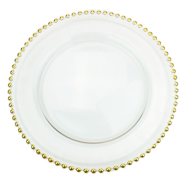 Glass Charger Plate With Beaded Rim - Set of 4