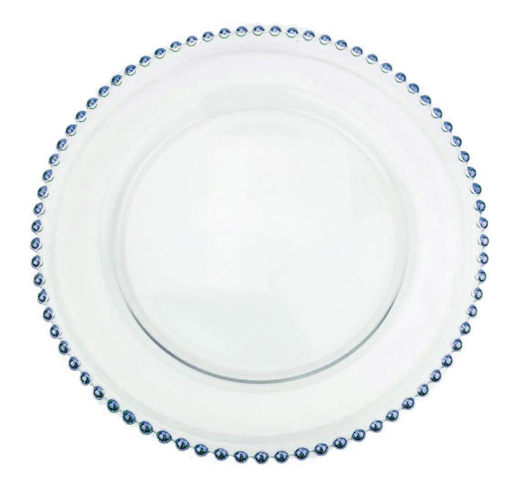 Glass Charger Plate With Beaded Rim - Set of 4