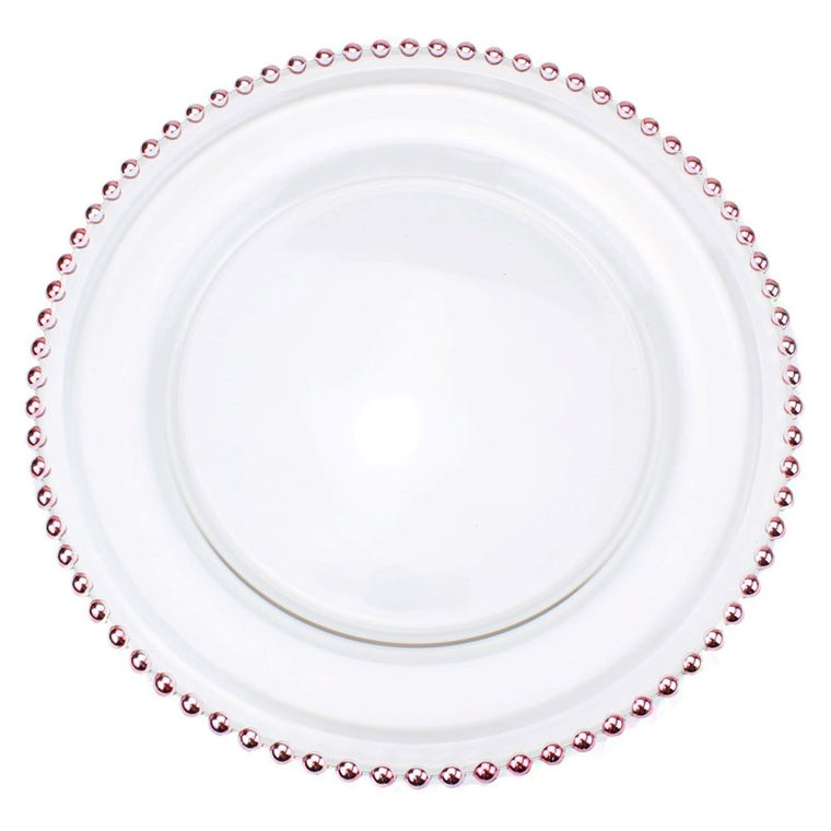 Glass Charger Plate With Beaded Rim - Set of 4