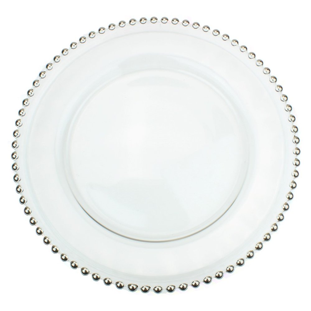 Glass Charger Plate With Beaded Rim - Set of 4