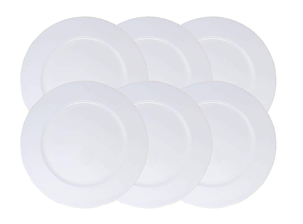 Ms Lovely Metallic Foil Charger Plates - Set of 6 - Made of Thick Plastic - White