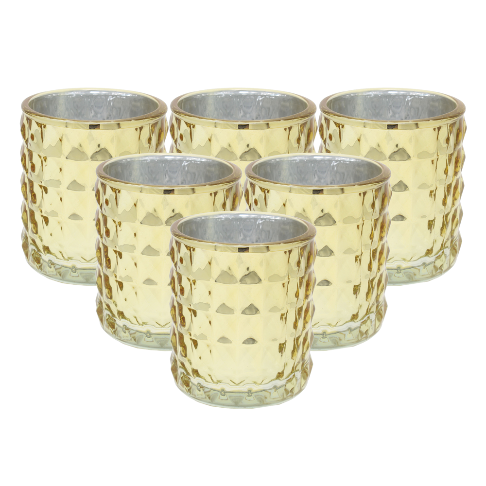 Ms Lovely Large Studded Glass Votive Tealight Candle Holders - Set of 6
