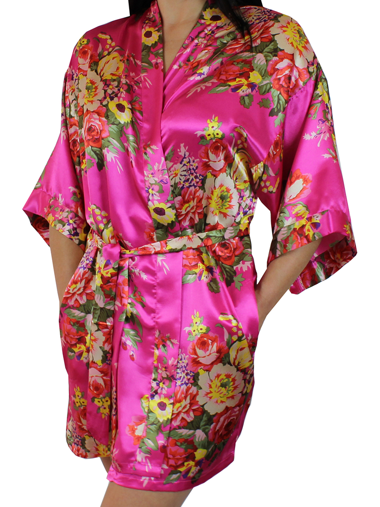 Women's Floral Satin Kimono Short Robe