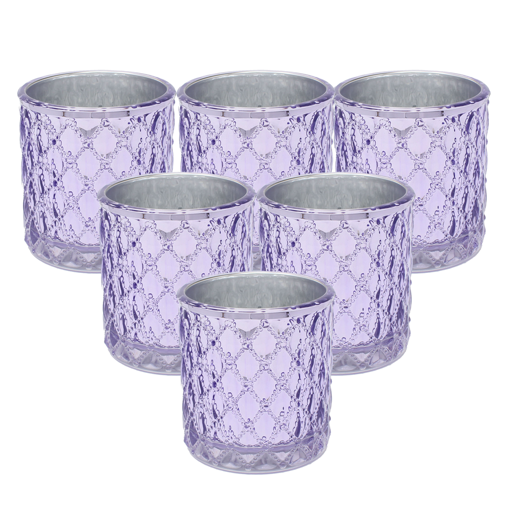 Large Quilted Glass Votive Tealight Candle Holders - Set of 6