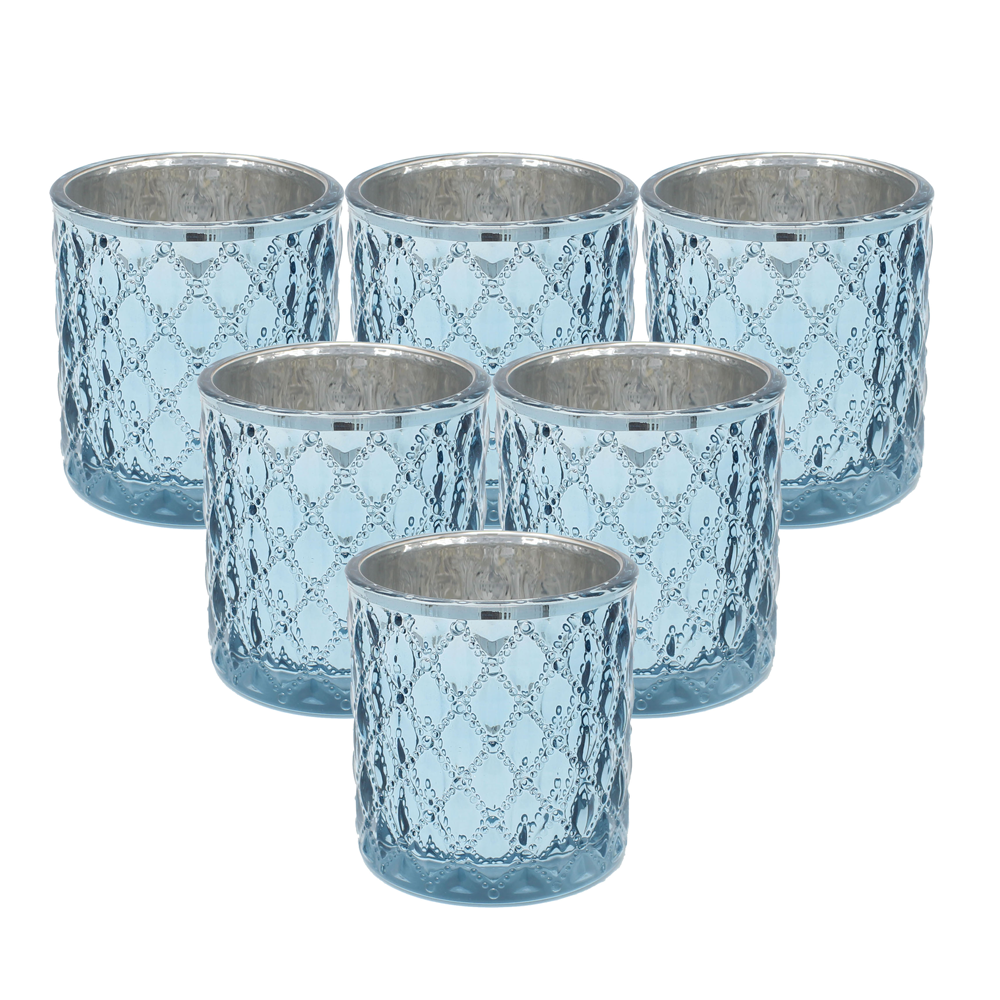 Large Quilted Glass Votive Tealight Candle Holders - Set of 6