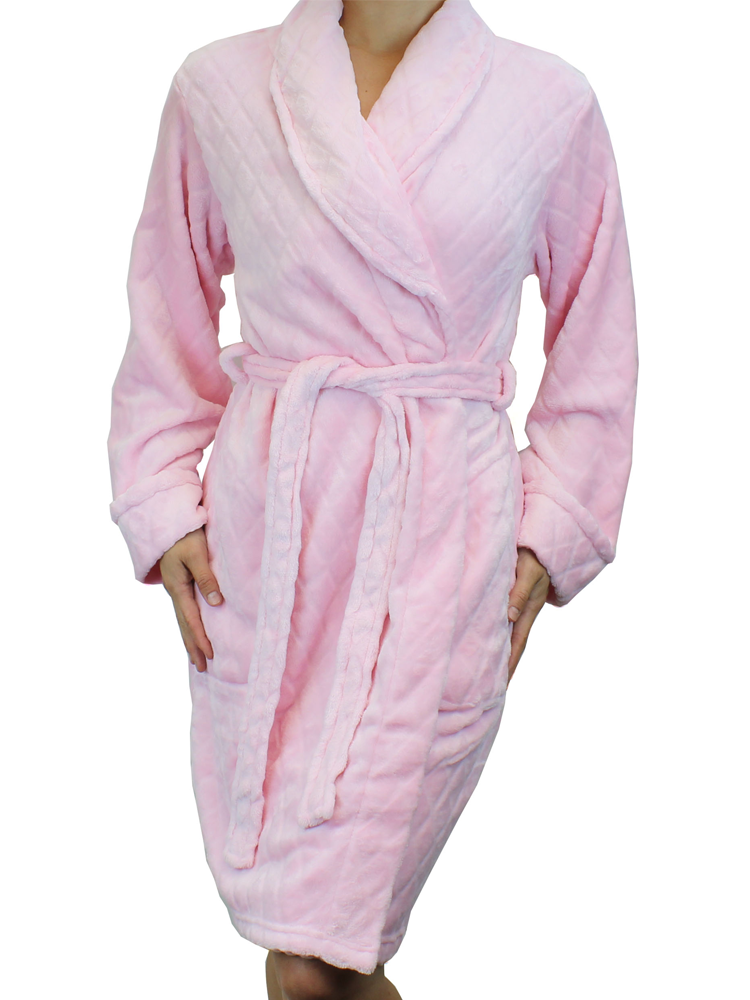 Short Quilted Pattern Fleece Robe