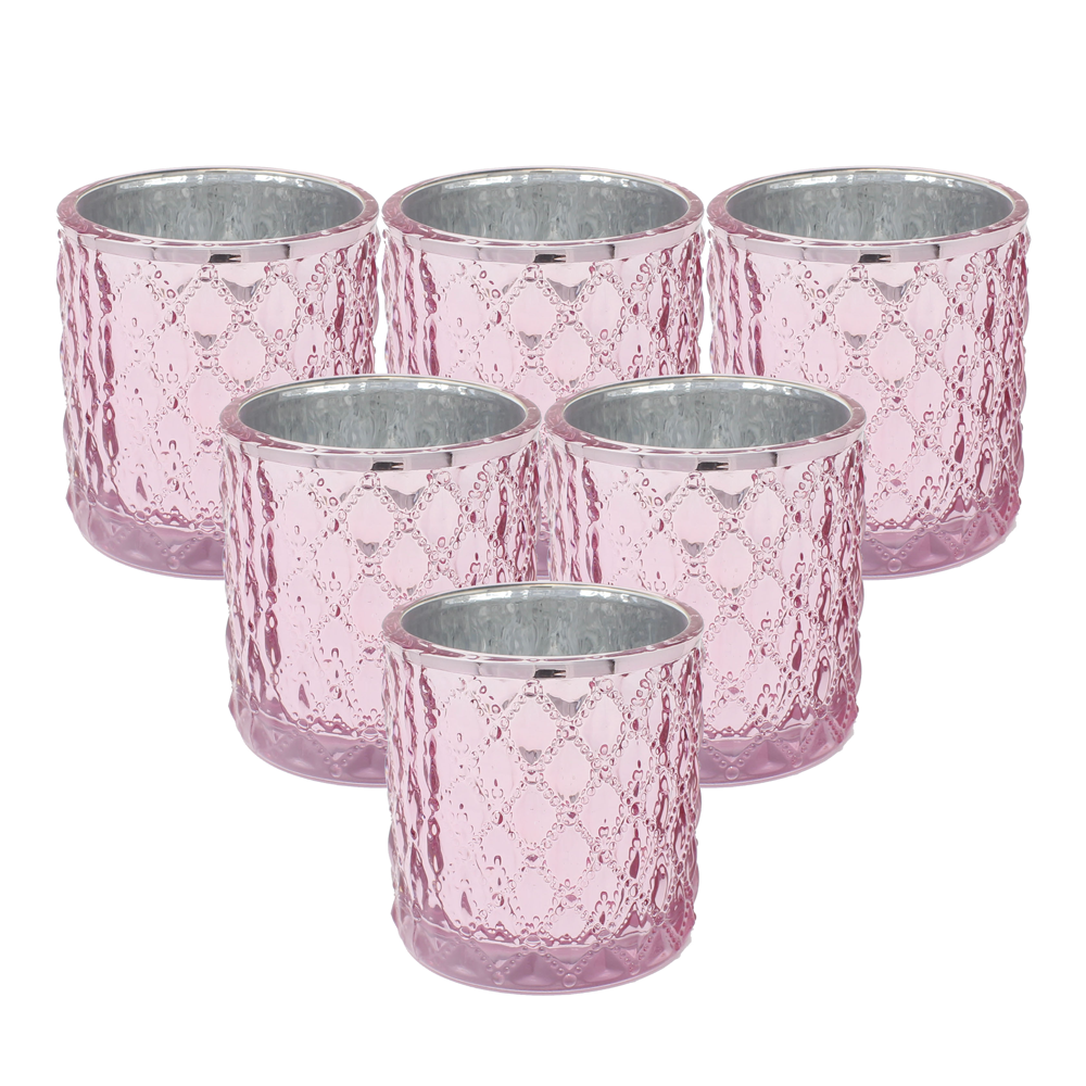Large Quilted Glass Votive Tealight Candle Holders - Set of 6