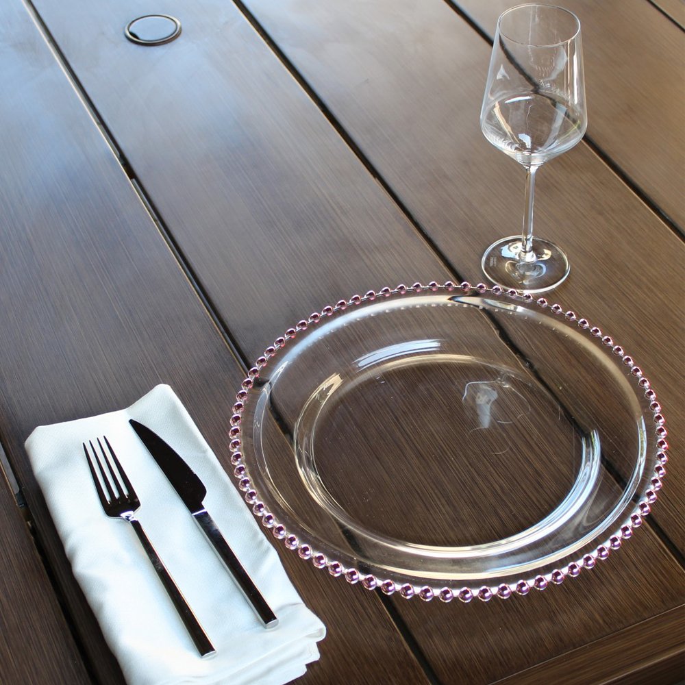 Glass Charger Plate With Beaded Rim - Set of 4