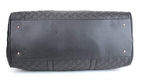 Women's Quilted Leather Weekender Travel Duffel Bag With Rose Gold Hardware - Large 22" Size - Cute Satin Inner Lining - Mauve