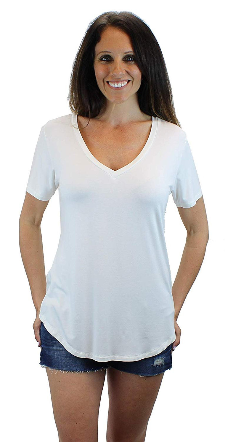 Ms Lovely Women's Ultra Soft Casual Short Sleeve V-Neck Long Length T-Shirt