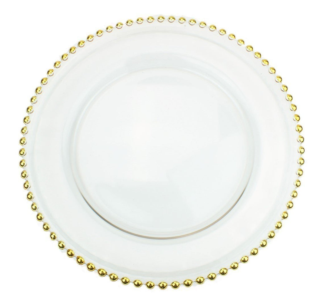 Glass Charger Plate With Beaded Rim - Set of 4
