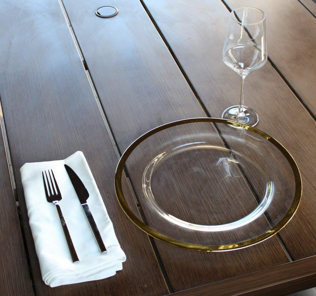 Ms Lovely Clear Glass Charger 13 Inch Dinner Plate with Metallic Rim - Set of 4 - Rose Gold