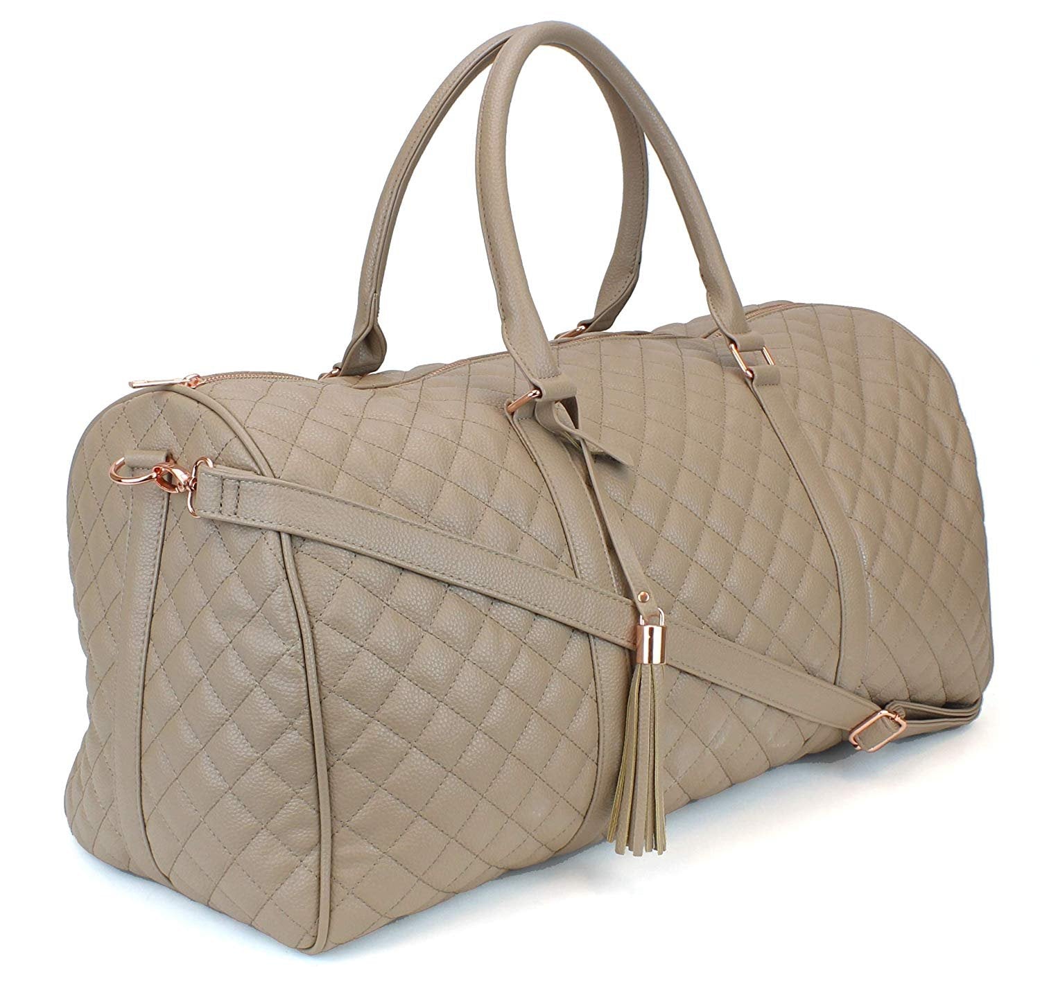 Women's Quilted Leather Weekender Travel Duffel Bag With Rose Gold Har -  MsLovely