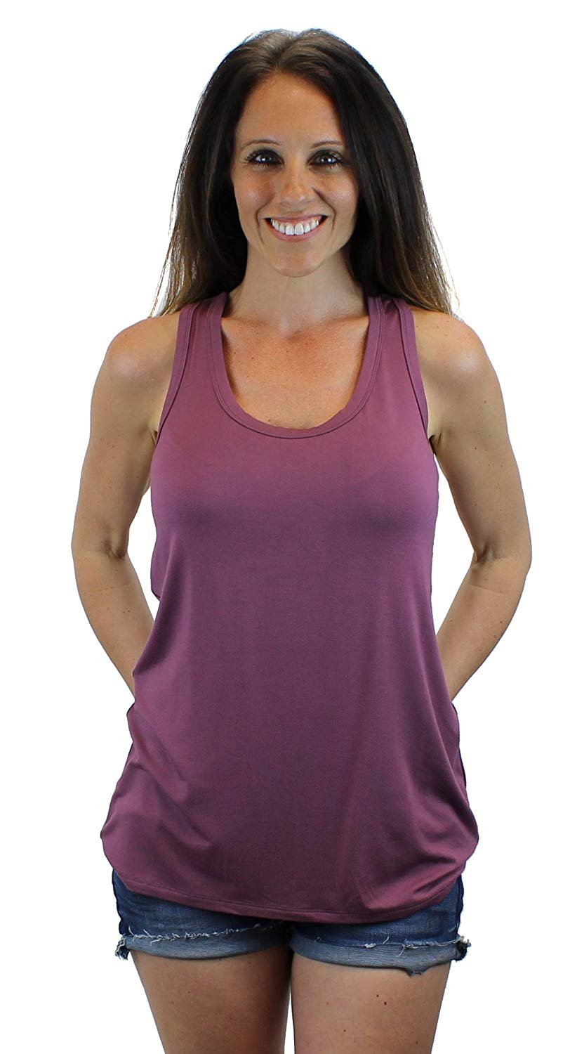 Ms Lovely Women's Soft Scoop Neck Racerback Tank Top Loose and Long Length  Shirt