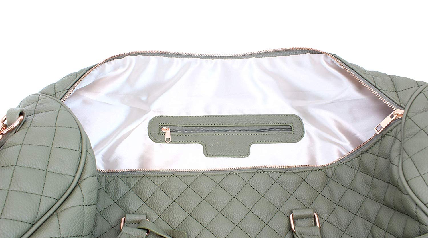 Women's Quilted Leather Weekender Travel Duffel Bag With Rose Gold