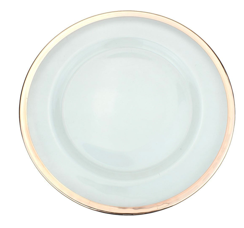 Ms Lovely Clear Glass Charger 13 Inch Dinner Plate with Metallic Rim - Set of 4 - Rose Gold