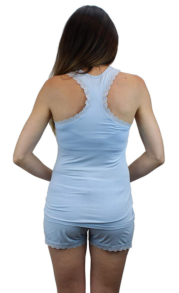 Ms Lovely Women's Sleepwear Tank & Shorts Nightwear Pajama Set with Lace Trim