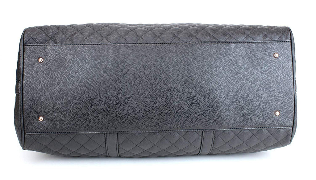 Women's Quilted Leather Weekender Travel Duffel Bag With Rose Gold Hardware - Large 22" Size - Cute Satin Inner Lining - Mauve