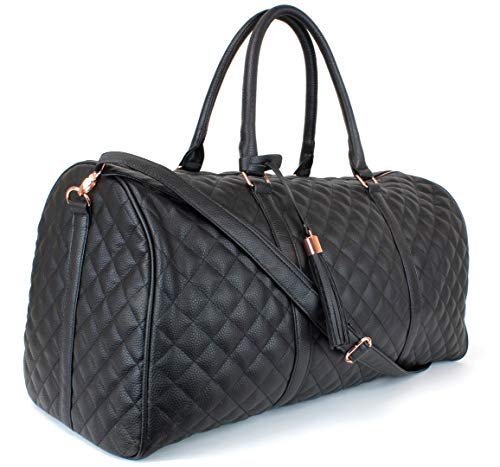 Women's Quilted Leather Weekender Travel Duffel Bag With Rose Gold Har -  MsLovely