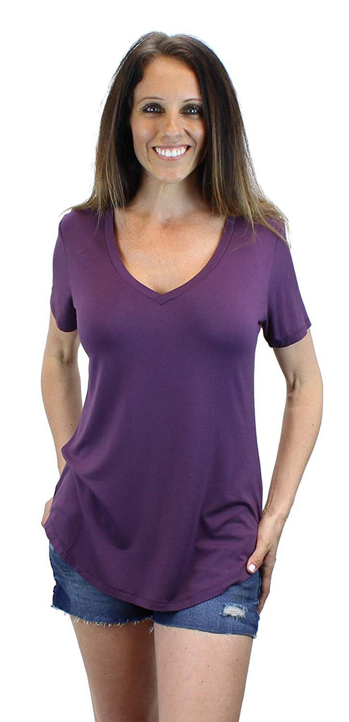Ms Lovely Women's Ultra Soft Casual Short Sleeve V-Neck Long Length T-Shirt