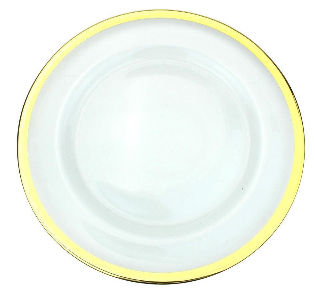 Ms Lovely Clear Glass Charger 13 Inch Dinner Plate with Metallic Rim - Set of 4 - Rose Gold