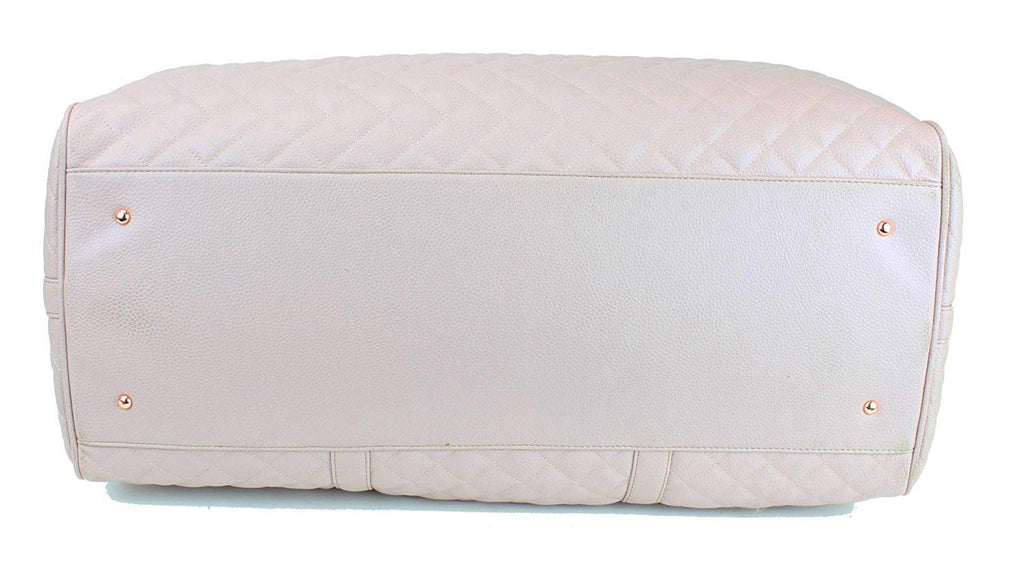 Women's Quilted Leather Weekender Travel Duffel Bag With Rose Gold Hardware - Large 22" Size - Cute Satin Inner Lining - Mauve