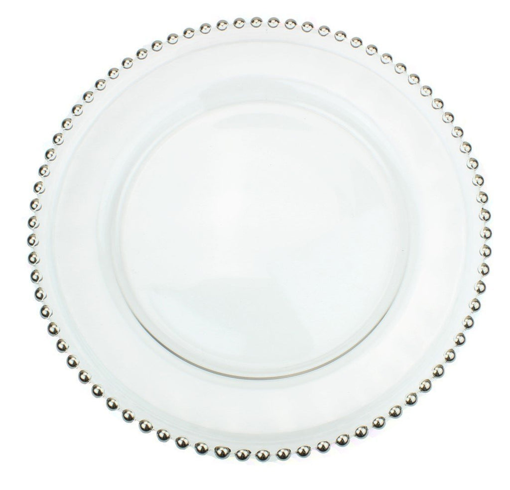 Glass Charger Plate With Beaded Rim - Set of 4